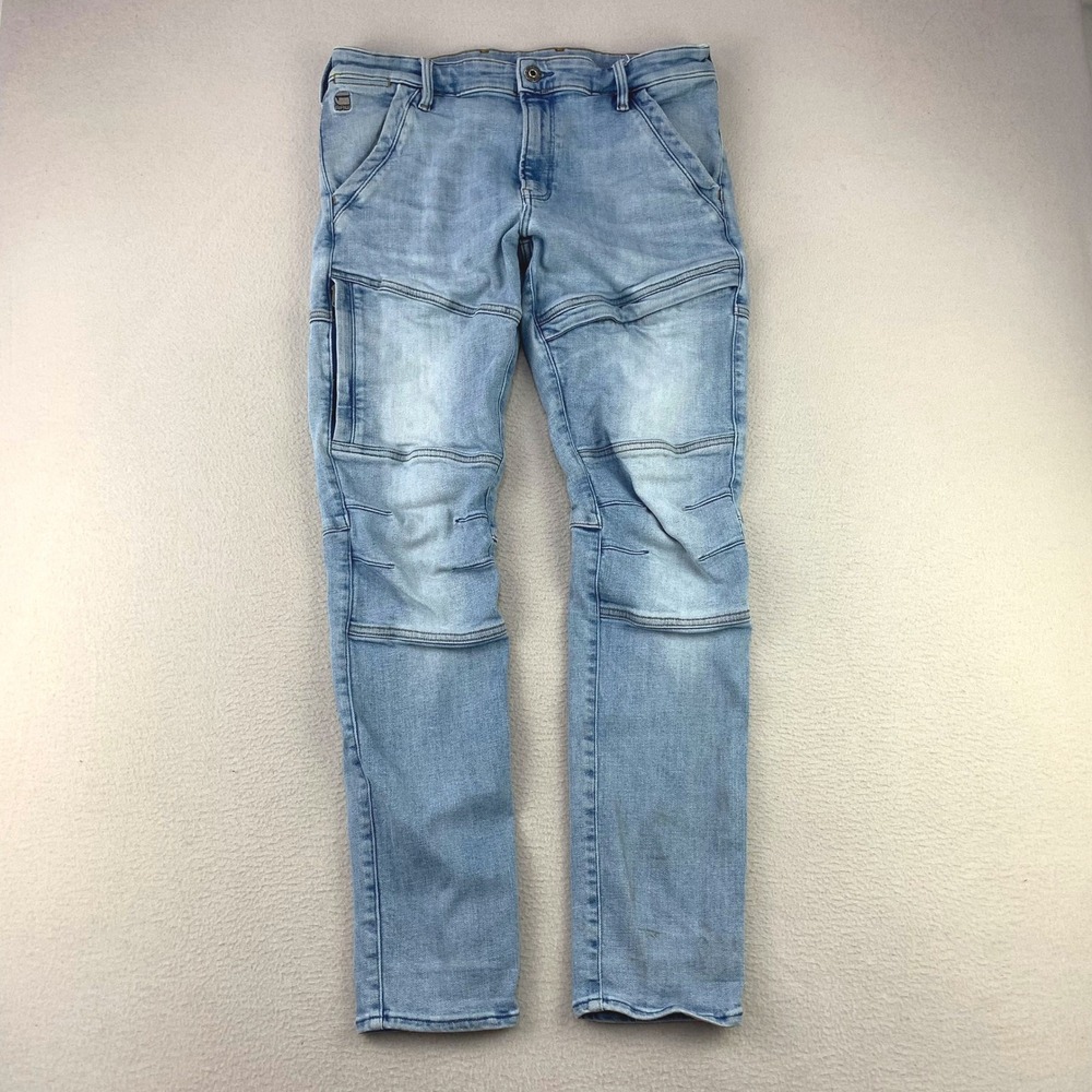 G-Star RAW Rackam 3D Skinny Jeans Mens‎ 34x32 Blue Moto Biker Panel Light Wash